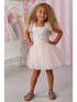 Girls Blush Pink Floral Embellished Tulle Dress for Girls – Fleur Sophie Sleeveless Party Dress with Ruffle Straps 12M-14